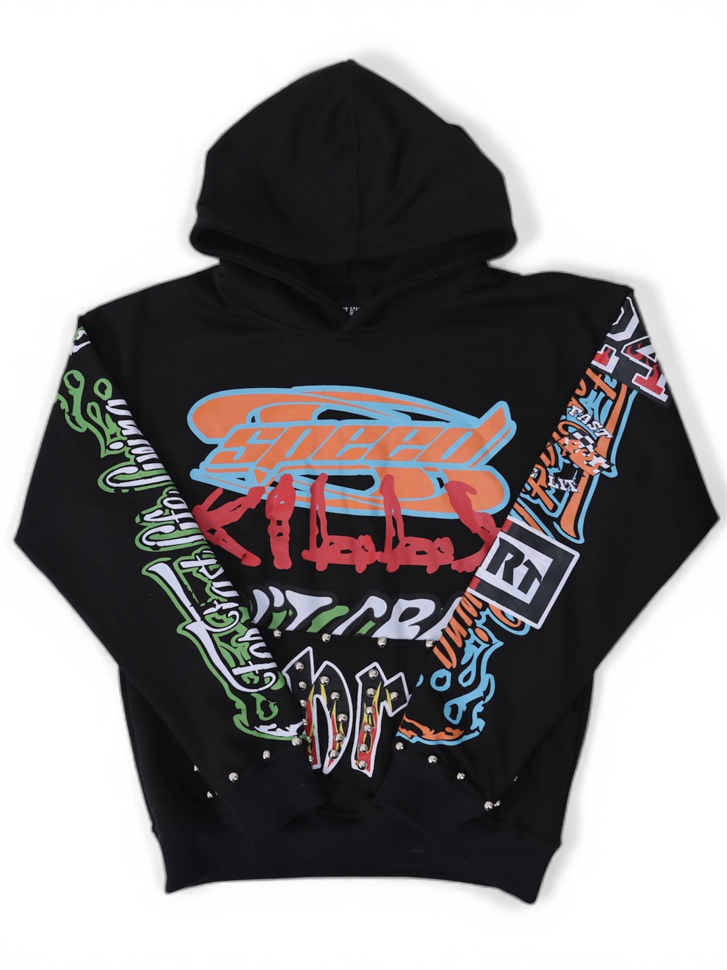 Black "Speed Kills" Studded Hoodie