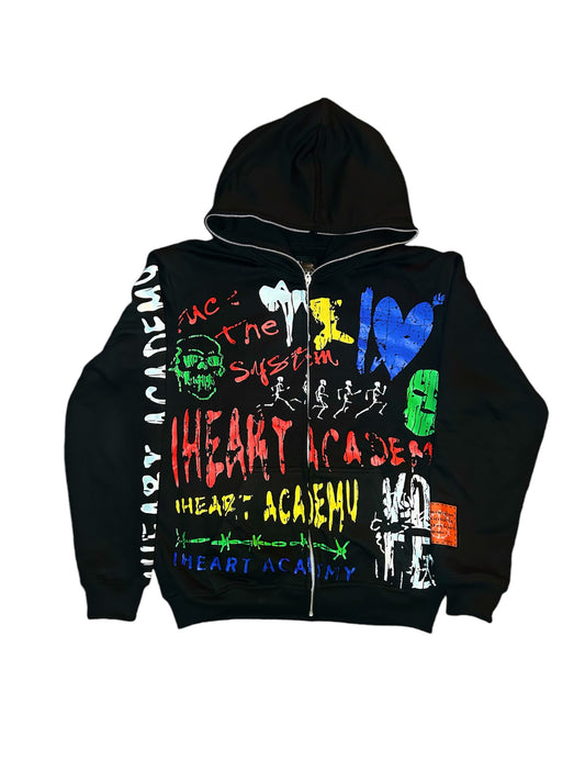 Black “Raveyard Shift” Full-Zip Hoodie